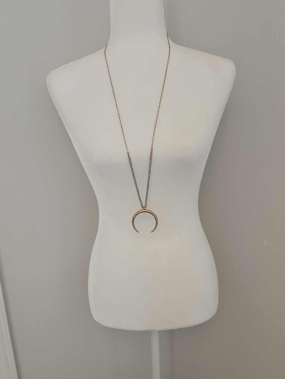 Long Crescent Pendant Necklace - Two-Tone Gold and Gunmetal 26"